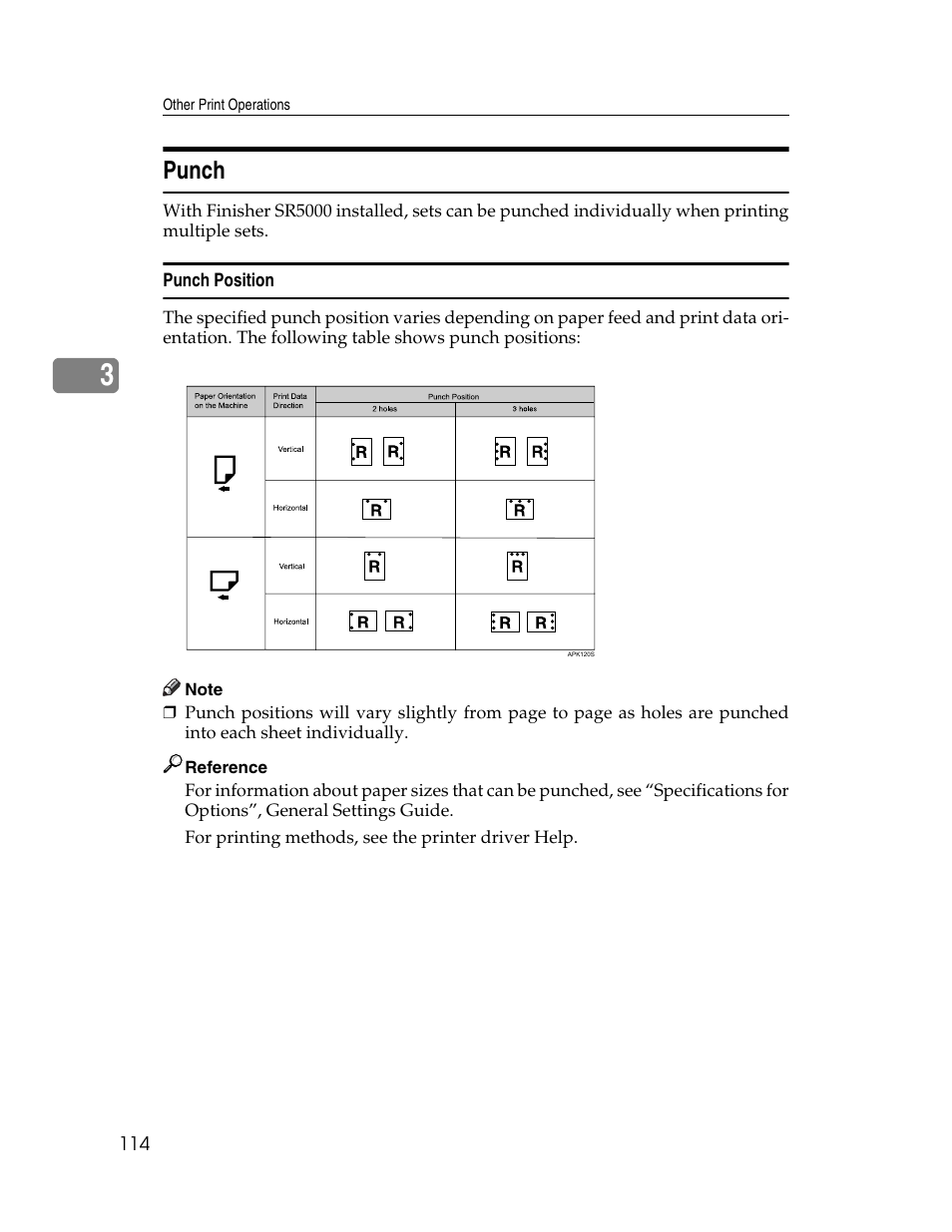Punch, Punch position | Ricoh 1350 User Manual | Page 122 / 158