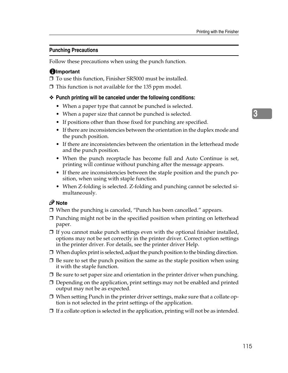 Punching precautions | Ricoh 1350 User Manual | Page 123 / 158