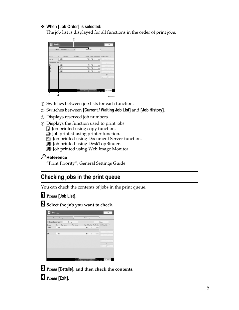 Checking jobs in the print queue | Ricoh 1350 User Manual | Page 13 / 158