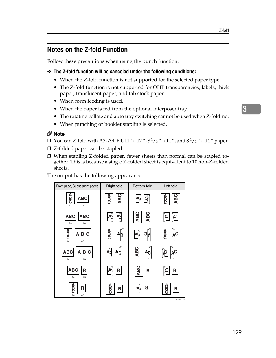 Notes on the z-fold function | Ricoh 1350 User Manual | Page 137 / 158