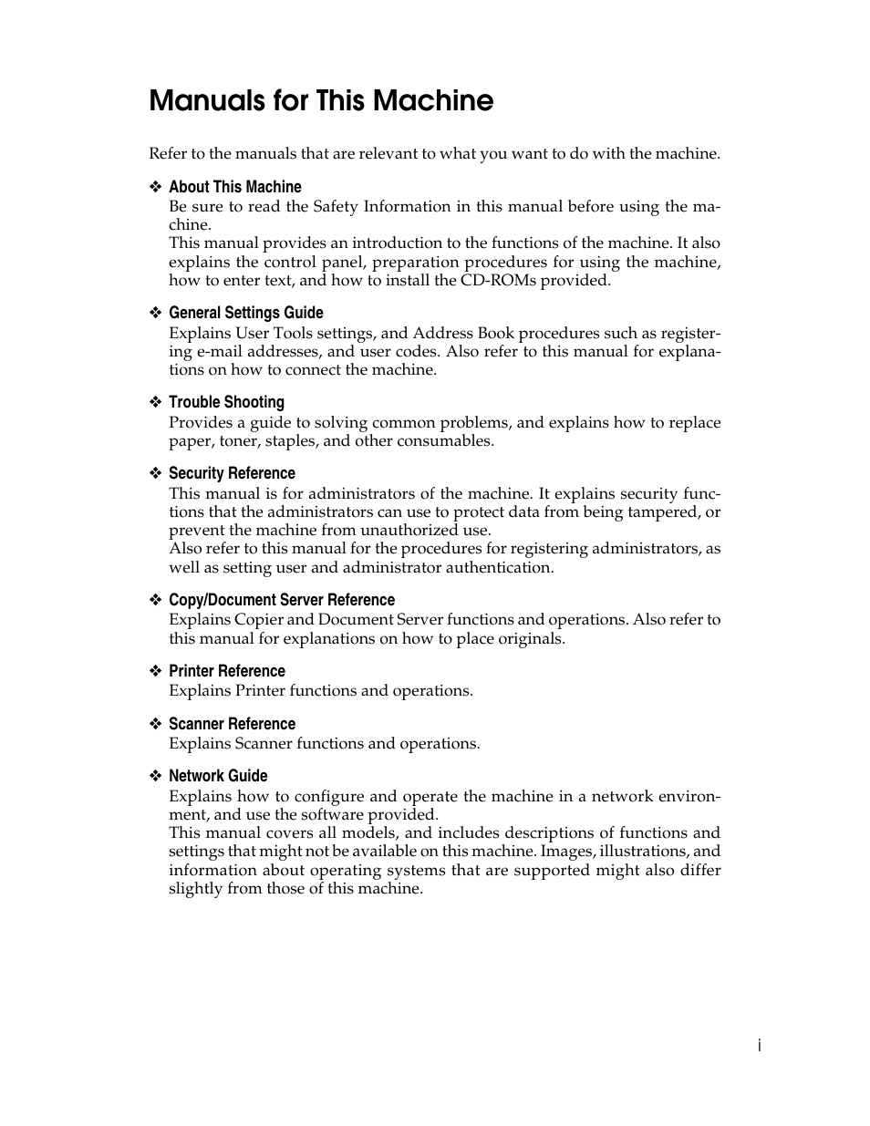 Manuals for this machine | Ricoh 1350 User Manual | Page 3 / 158