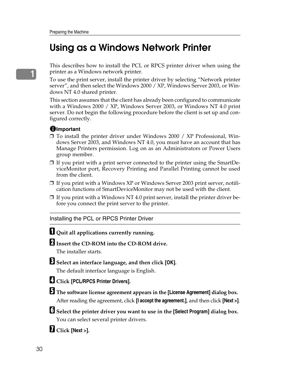 Using as a windows network printer, 1using as a windows network printer | Ricoh 1350 User Manual | Page 38 / 158