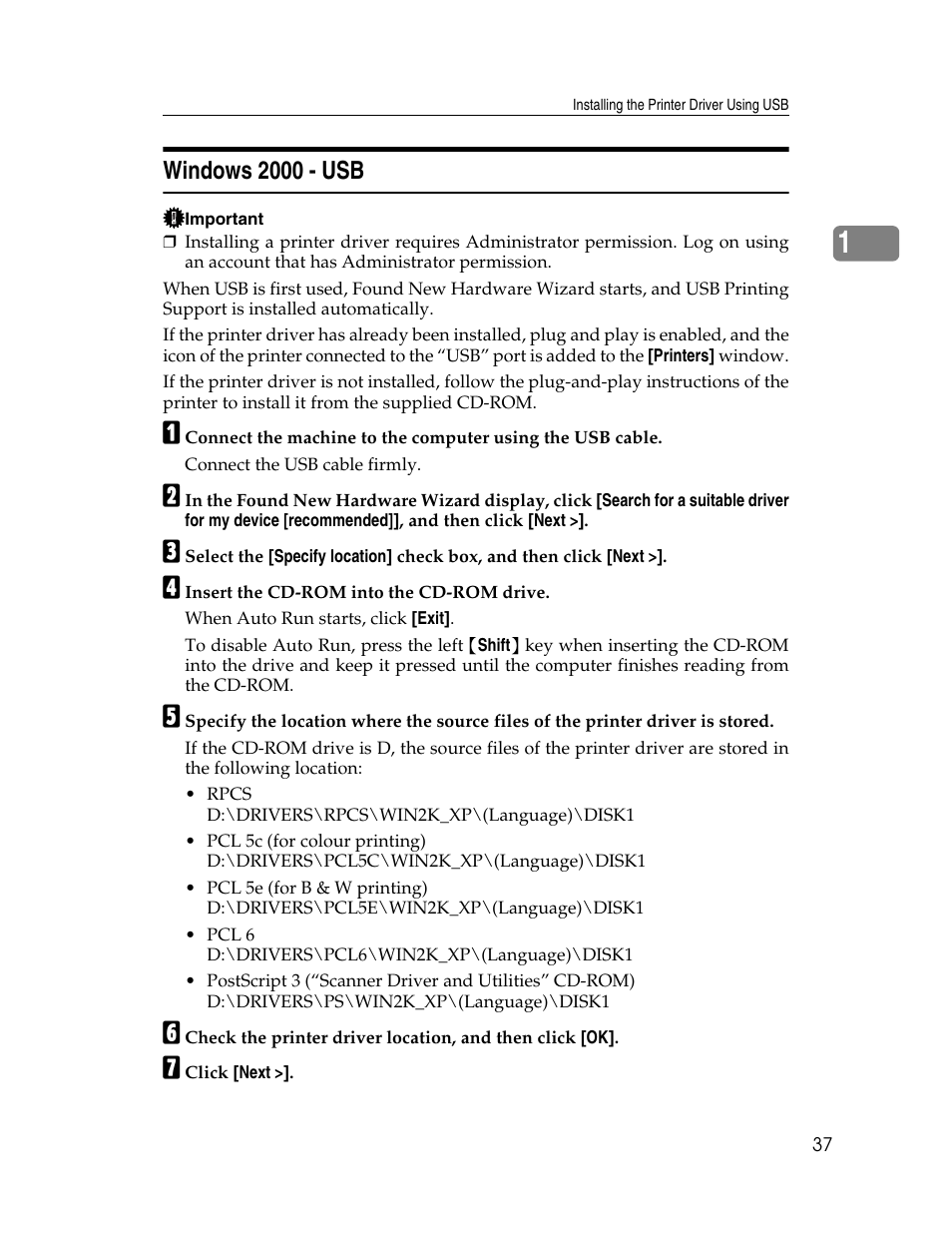 Windows 2000 - usb | Ricoh 1350 User Manual | Page 45 / 158