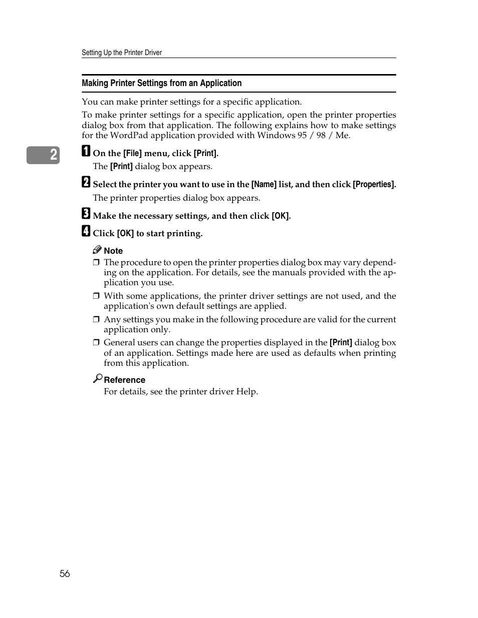 Making printer settings from an application | Ricoh 1350 User Manual | Page 64 / 158