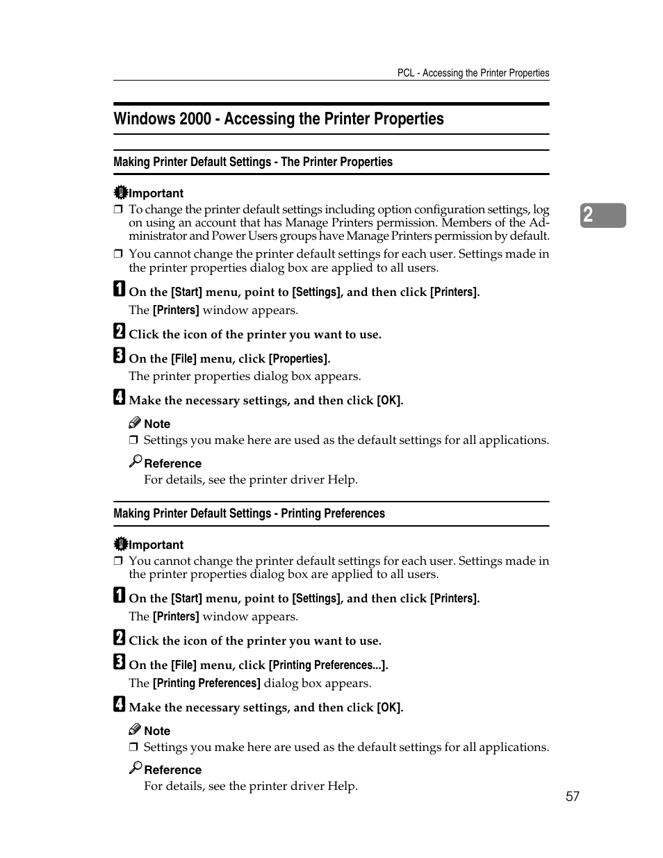 Windows 2000 - accessing the printer properties | Ricoh 1350 User Manual | Page 65 / 158