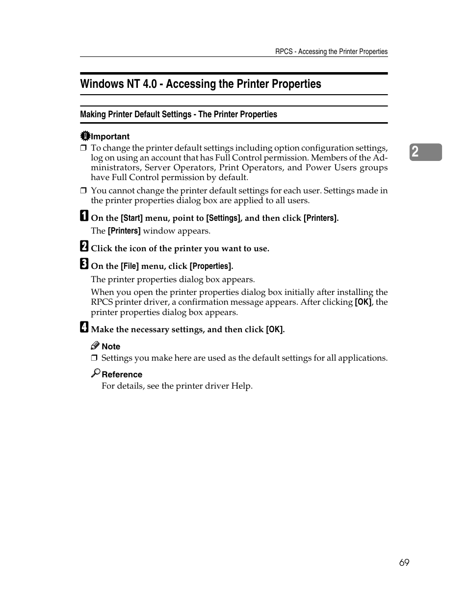 Windows nt 4.0 - accessing the printer properties | Ricoh 1350 User Manual | Page 77 / 158