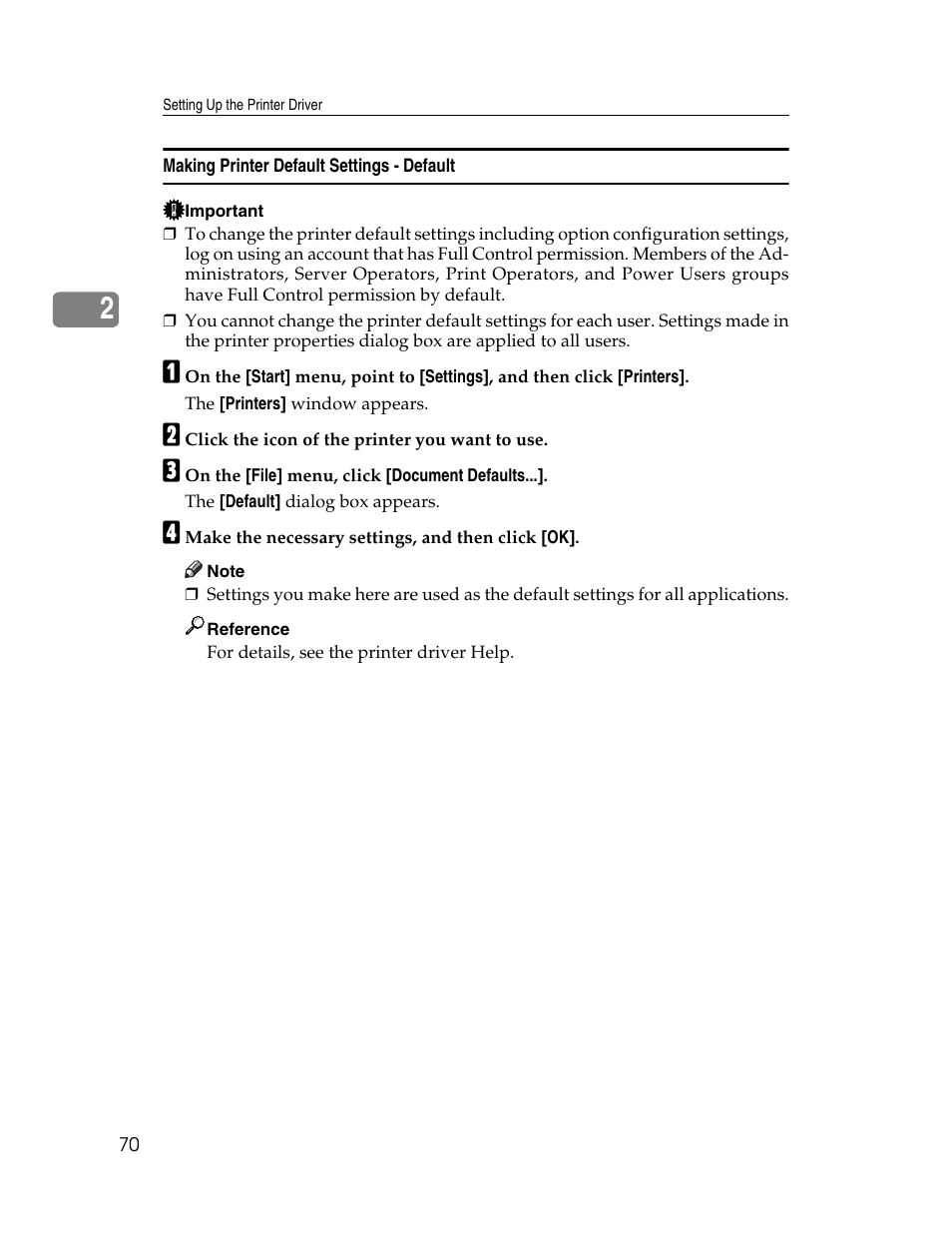 Making printer default settings - default | Ricoh 1350 User Manual | Page 78 / 158