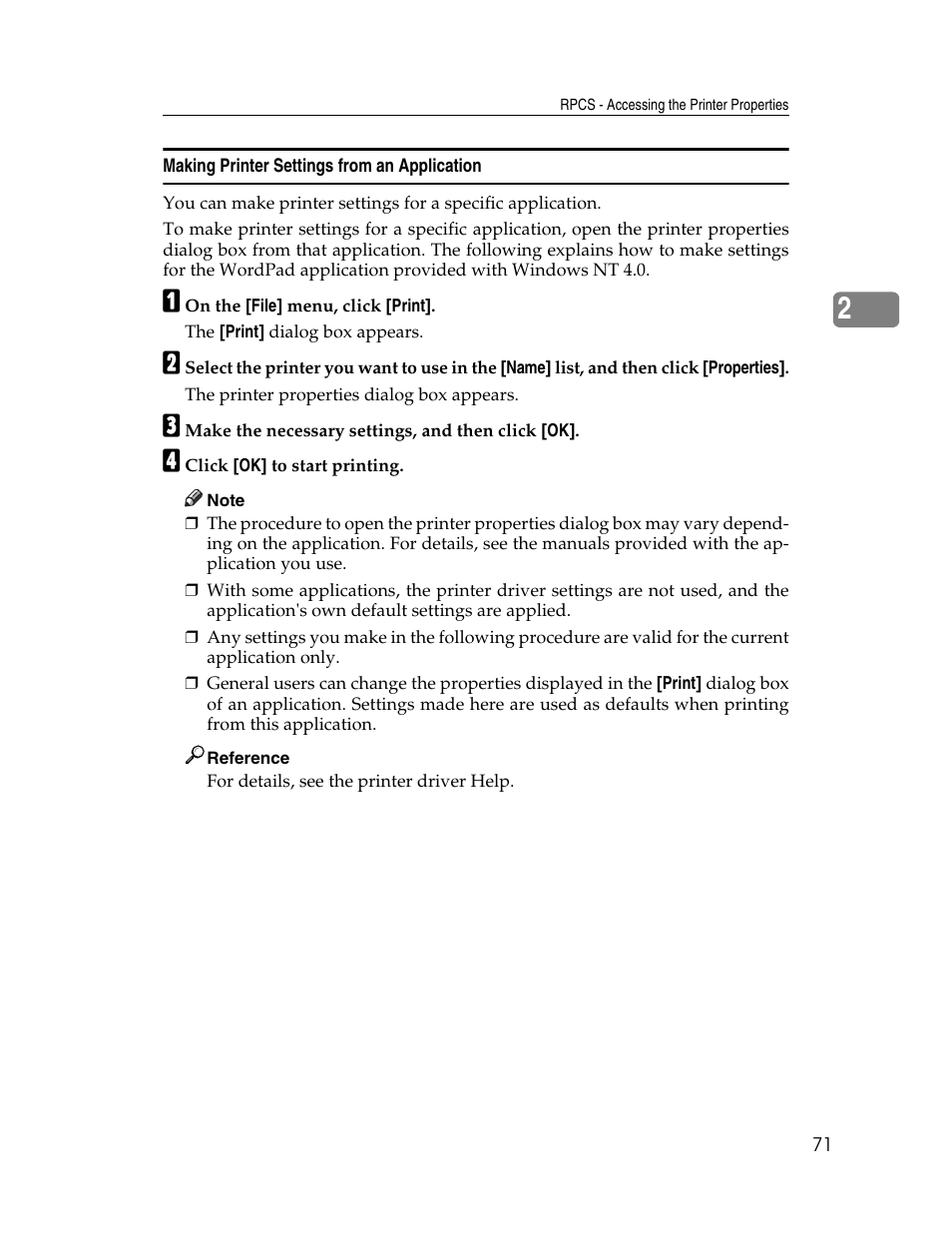 Making printer settings from an application | Ricoh 1350 User Manual | Page 79 / 158
