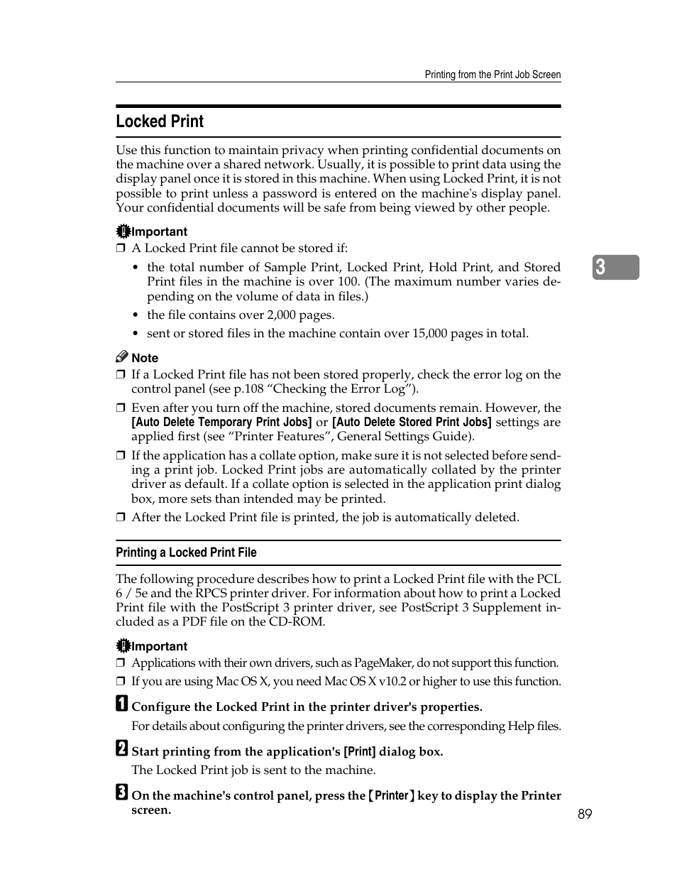 Locked print, Printing a locked print file, P.89 “locked print | Ricoh 1350 User Manual | Page 97 / 158