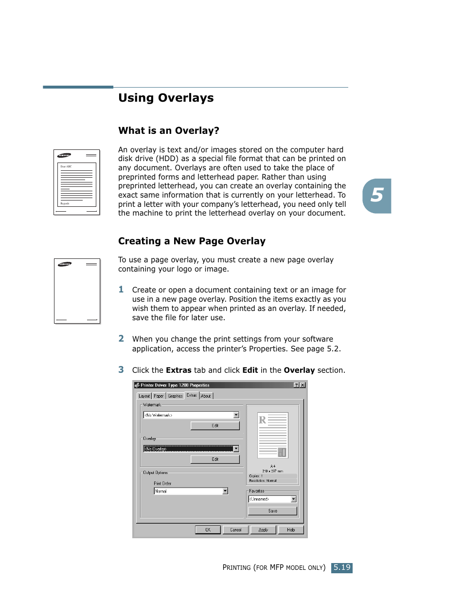 Using overlays, What is an overlay, Creating a new page overlay | Ricoh Fax 2210L User Manual | Page 125 / 390