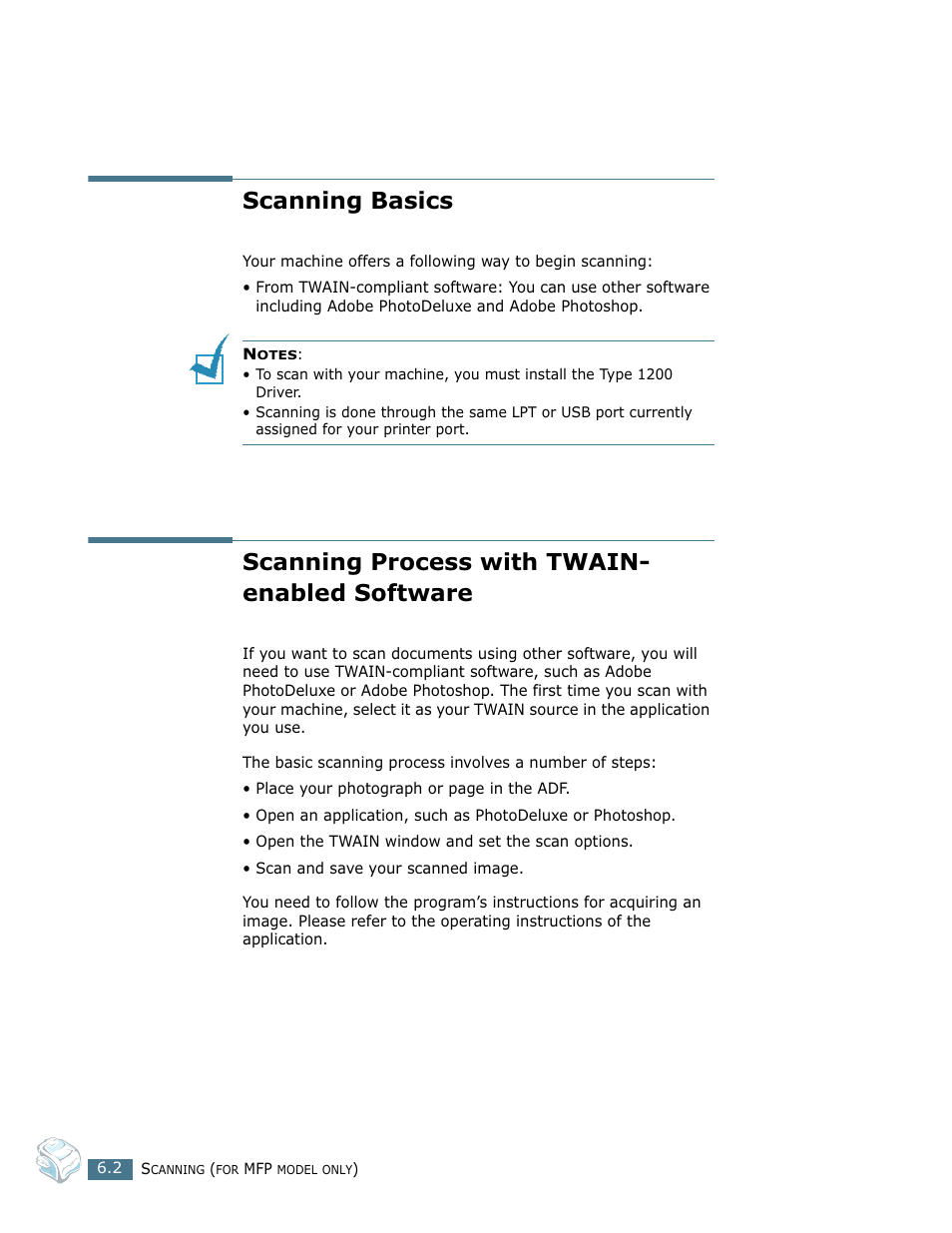 Scanning basics, Scanning process with twain- enabled software | Ricoh Fax 2210L User Manual | Page 134 / 390