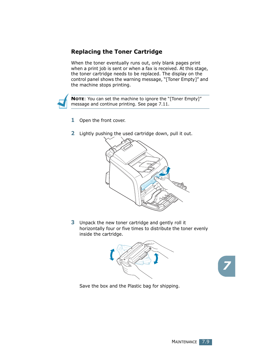 Replacing the toner cartridge | Ricoh Fax 2210L User Manual | Page 143 / 390