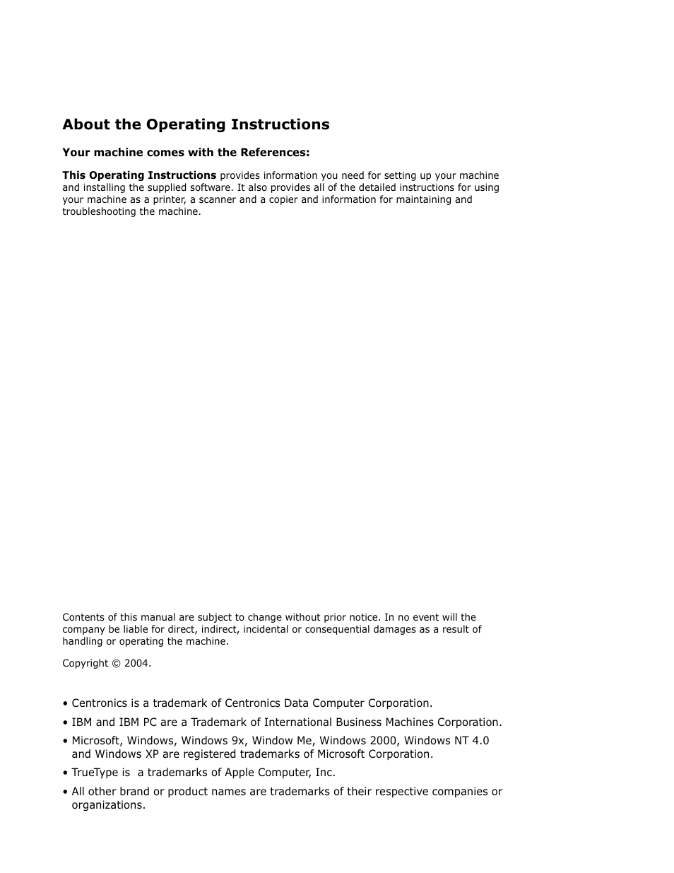 About the operating instructions | Ricoh Fax 2210L User Manual | Page 2 / 390