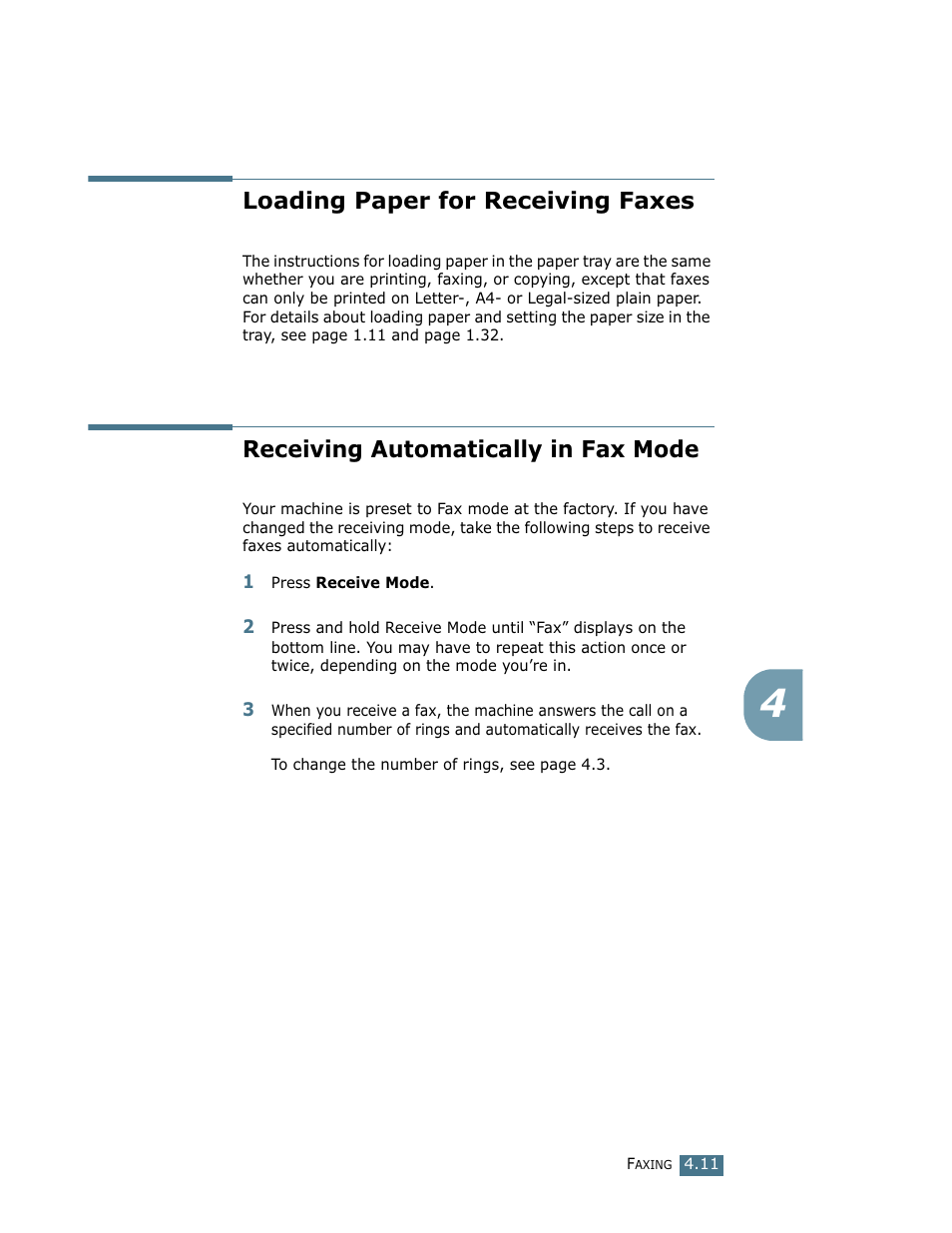 Loading paper for receiving faxes, Receiving automatically in fax mode | Ricoh Fax 2210L User Manual | Page 272 / 390