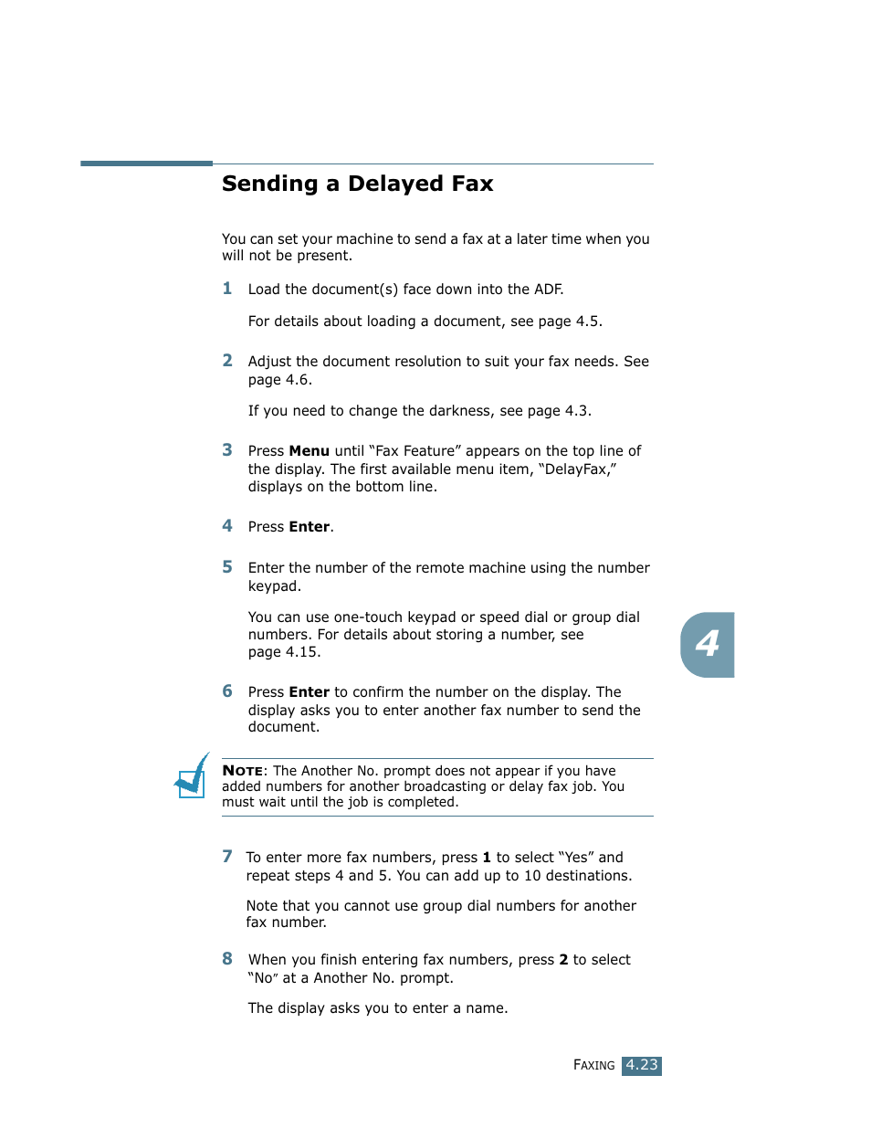 Sending a delayed fax | Ricoh Fax 2210L User Manual | Page 284 / 390