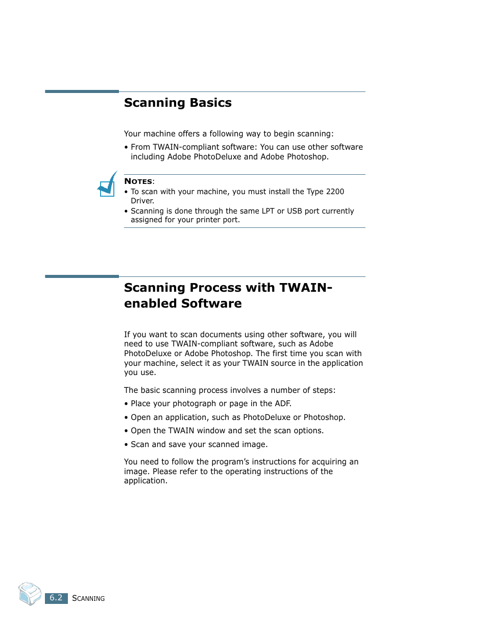 Scanning basics, Scanning process with twain- enabled software | Ricoh Fax 2210L User Manual | Page 327 / 390