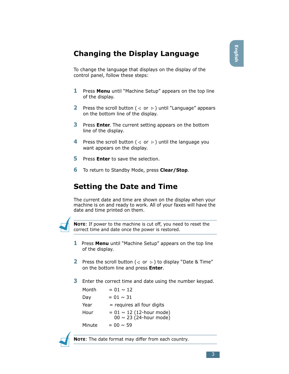 Changing the display language, Setting the date and time | Ricoh Fax 2210L User Manual | Page 385 / 390