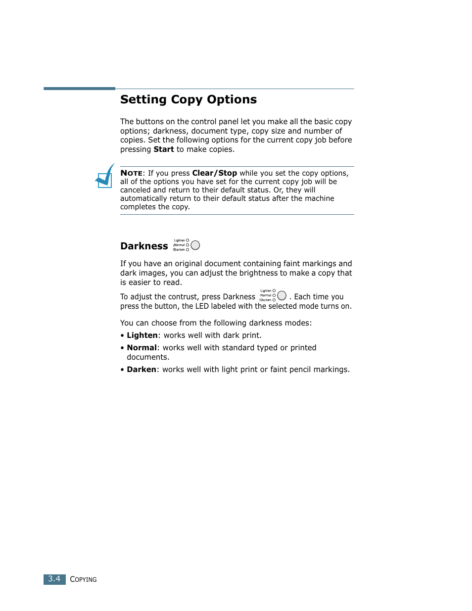 Setting copy options, Darkness | Ricoh Fax 2210L User Manual | Page 64 / 390