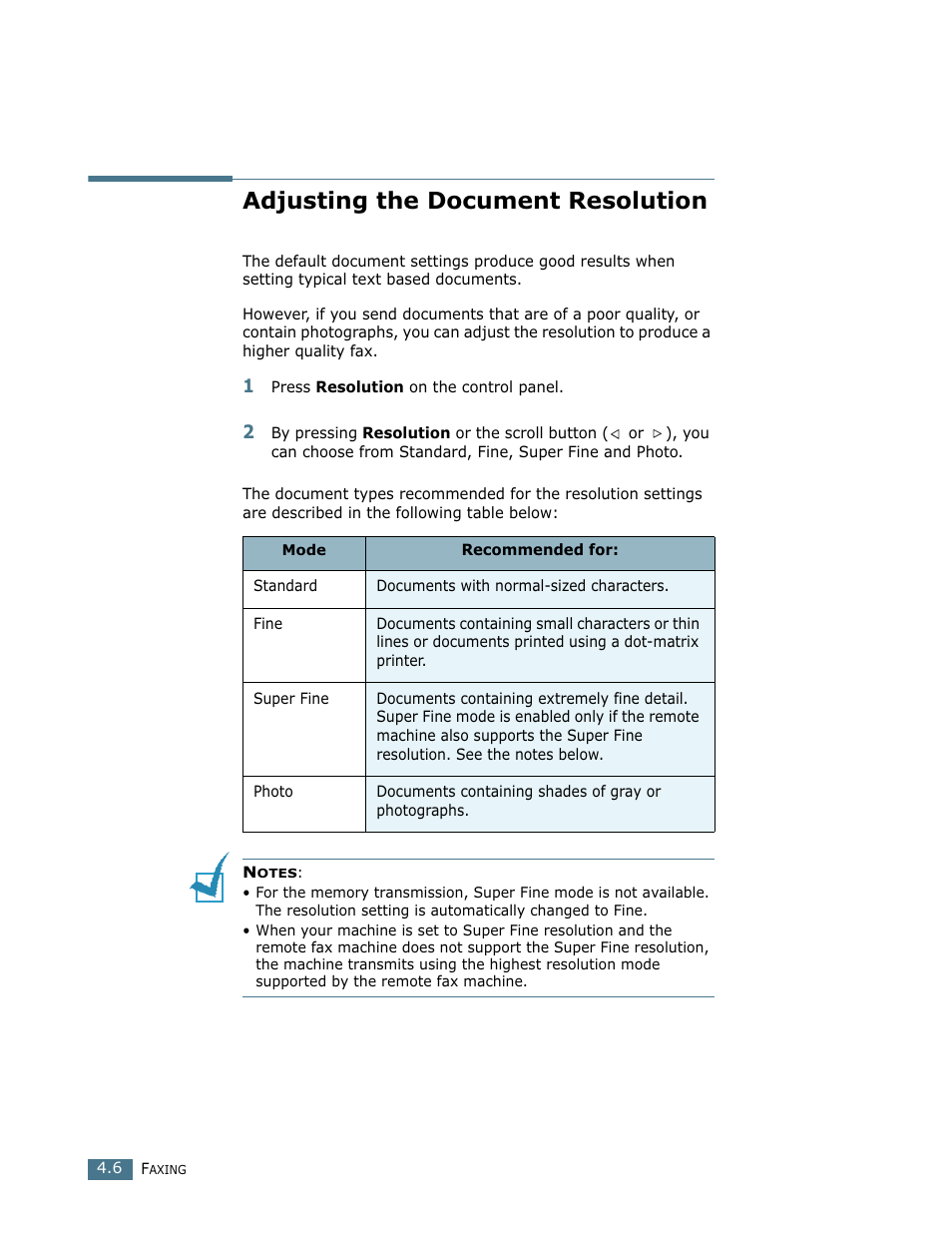 Adjusting the document resolution | Ricoh Fax 2210L User Manual | Page 74 / 390