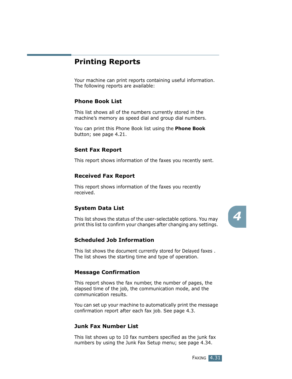 Printing reports | Ricoh Fax 2210L User Manual | Page 99 / 390