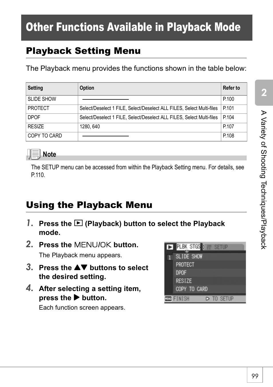 Other functions available in playback mode, Playback setting menu, Using the playback menu 1 | Ricoh CAPLIO R30 User Manual | Page 101 / 184