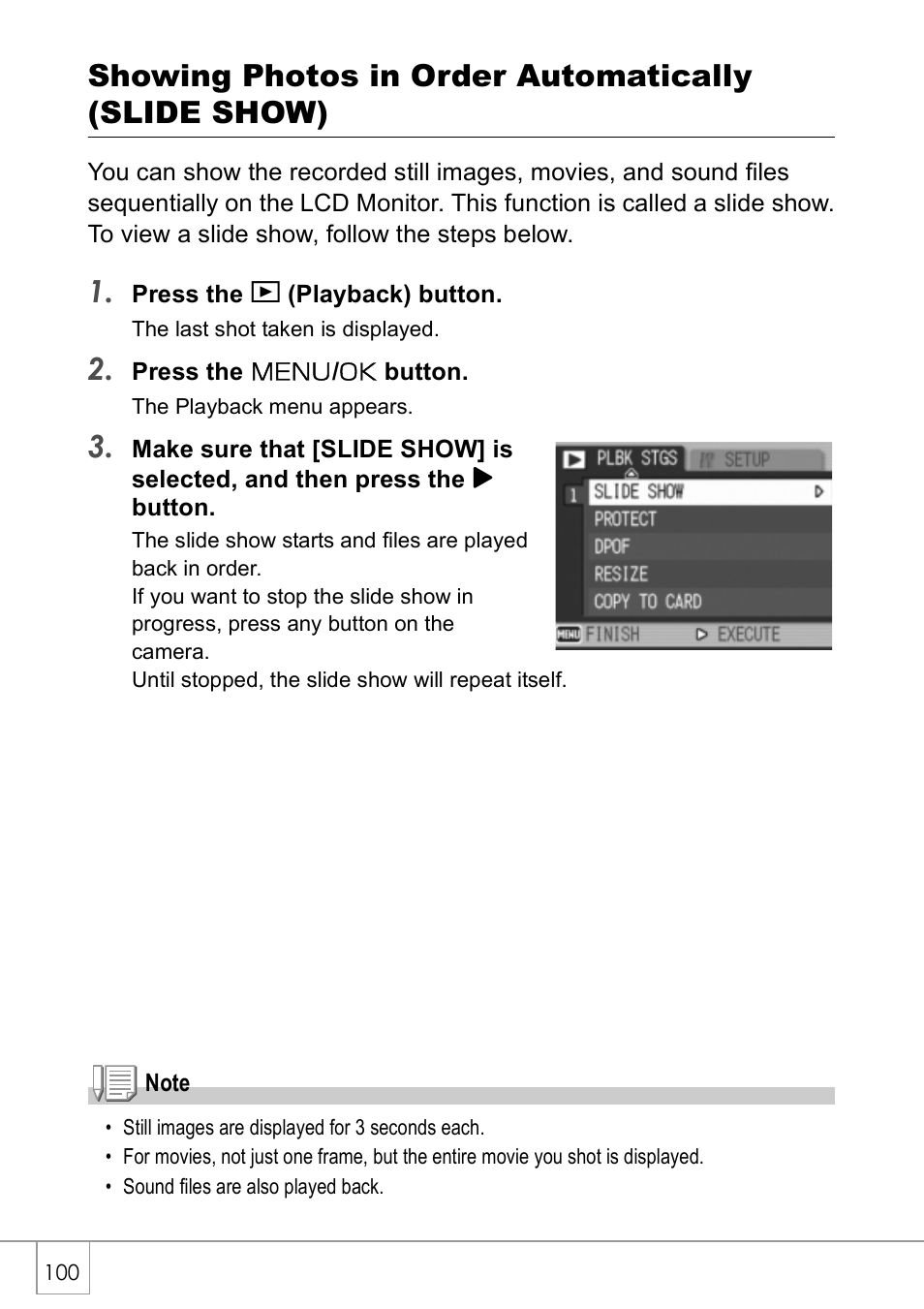 Showing photos in order automatically (slide show) | Ricoh CAPLIO R30 User Manual | Page 102 / 184