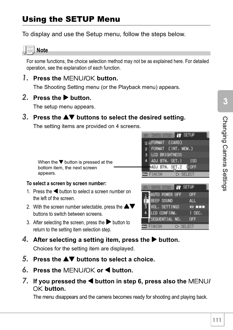 Using the setup menu | Ricoh CAPLIO R30 User Manual | Page 113 / 184