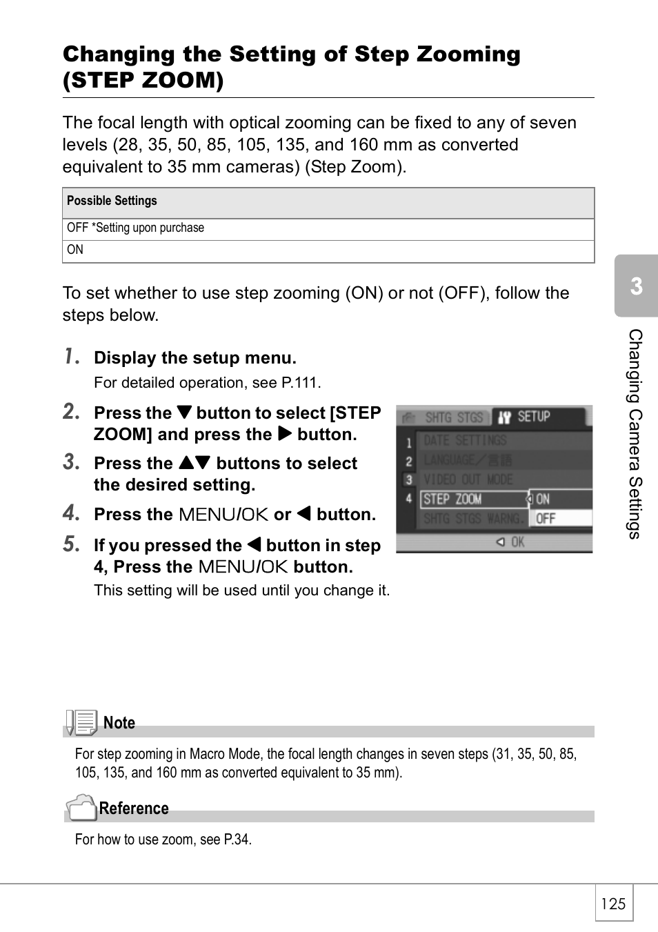 Changing the setting of step zooming (step zoom) | Ricoh CAPLIO R30 User Manual | Page 127 / 184