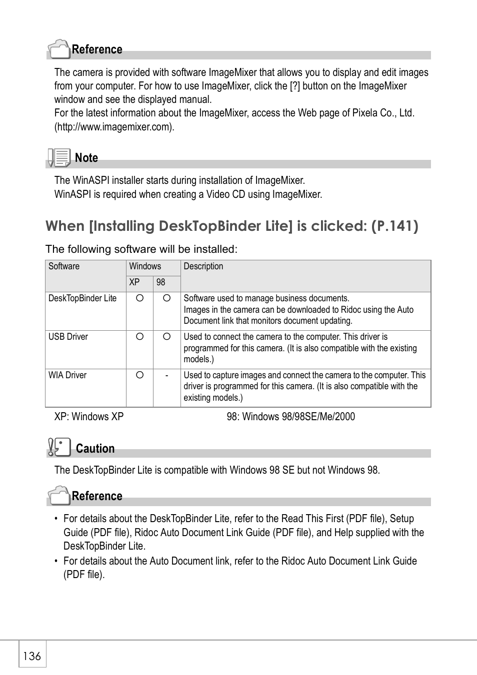 Reference, Caution | Ricoh CAPLIO R30 User Manual | Page 138 / 184