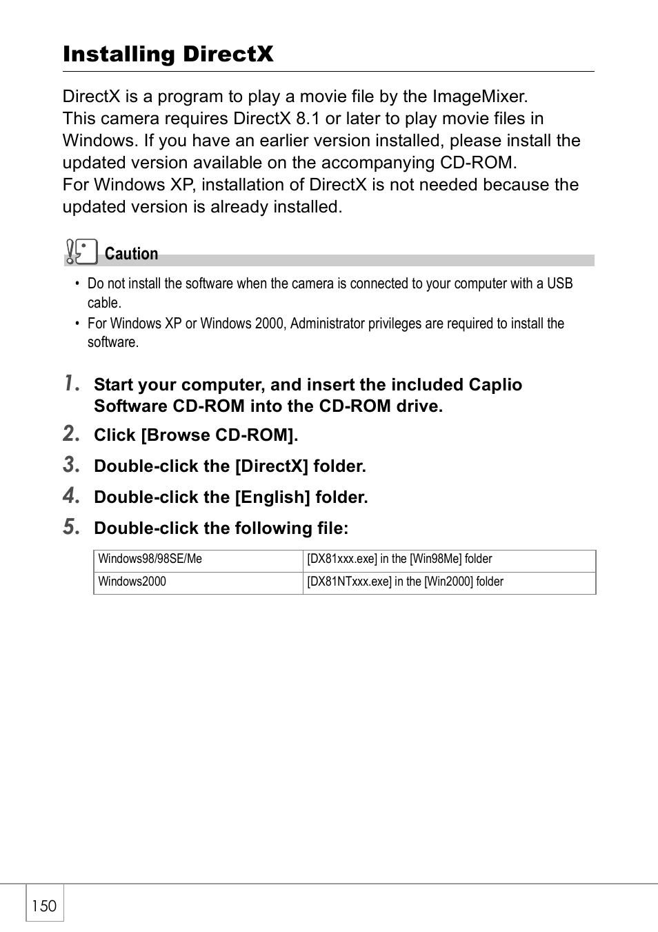 Installing directx | Ricoh CAPLIO R30 User Manual | Page 152 / 184