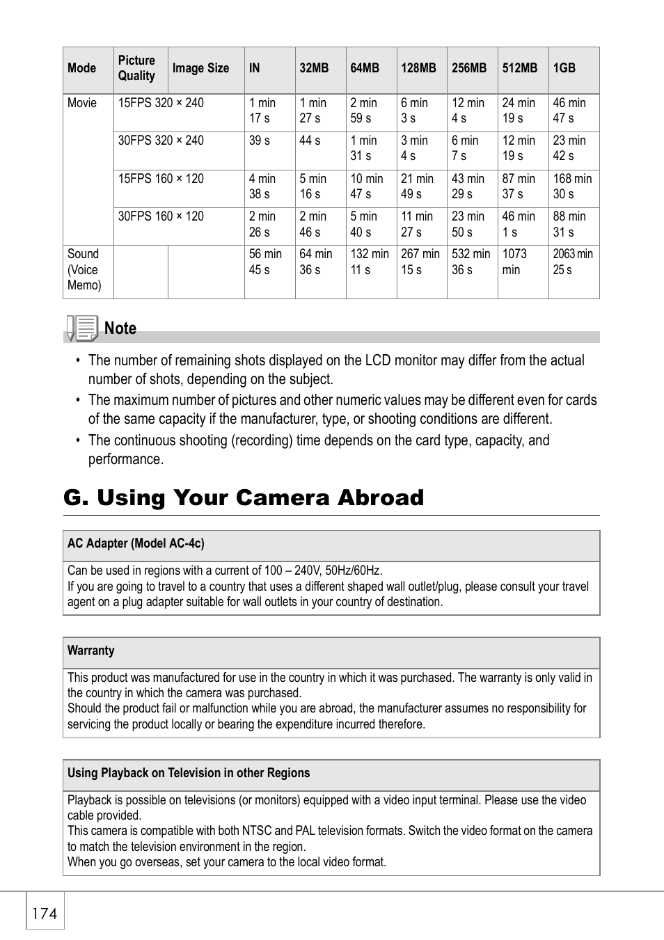 G. using your camera abroad | Ricoh CAPLIO R30 User Manual | Page 176 / 184