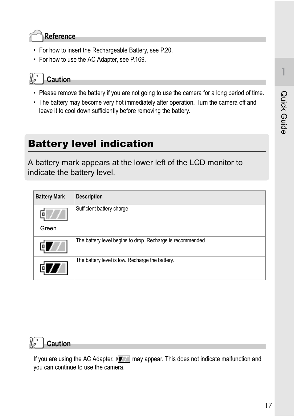 Battery level indication | Ricoh CAPLIO R30 User Manual | Page 19 / 184