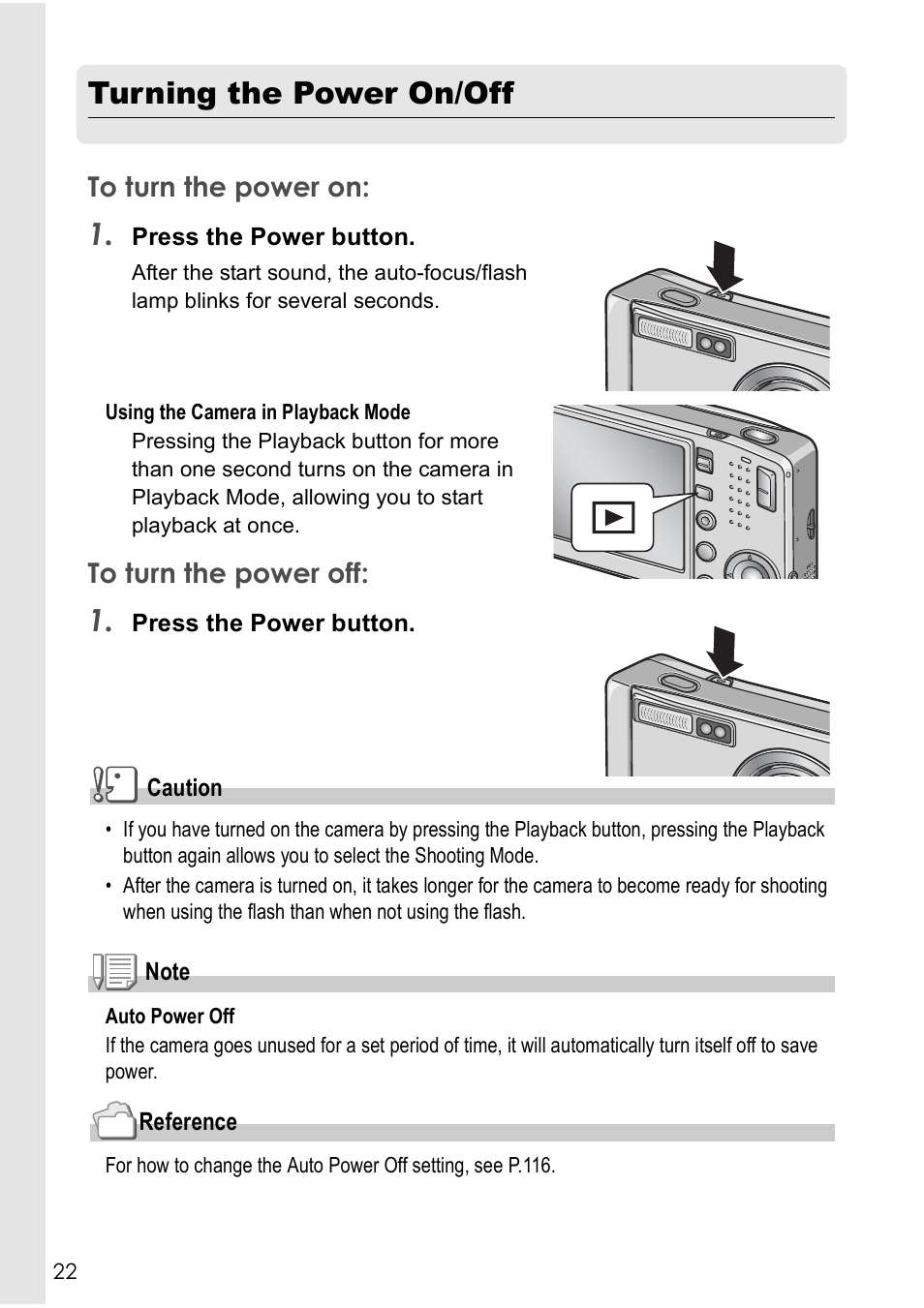 Turning the power on/off | Ricoh CAPLIO R30 User Manual | Page 24 / 184