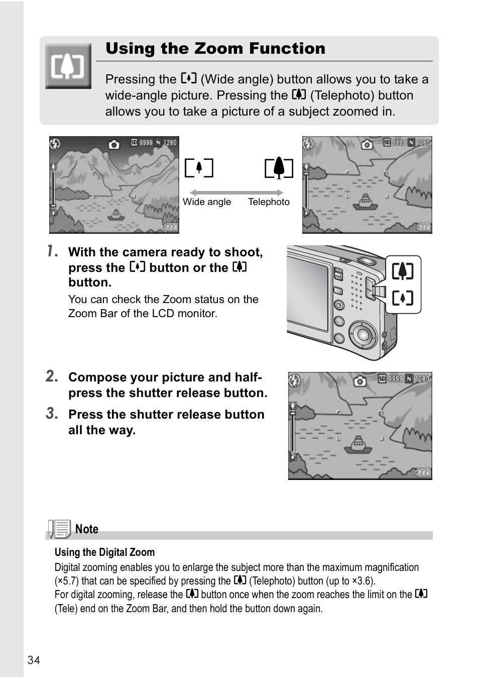 Using the zoom function | Ricoh CAPLIO R30 User Manual | Page 36 / 184