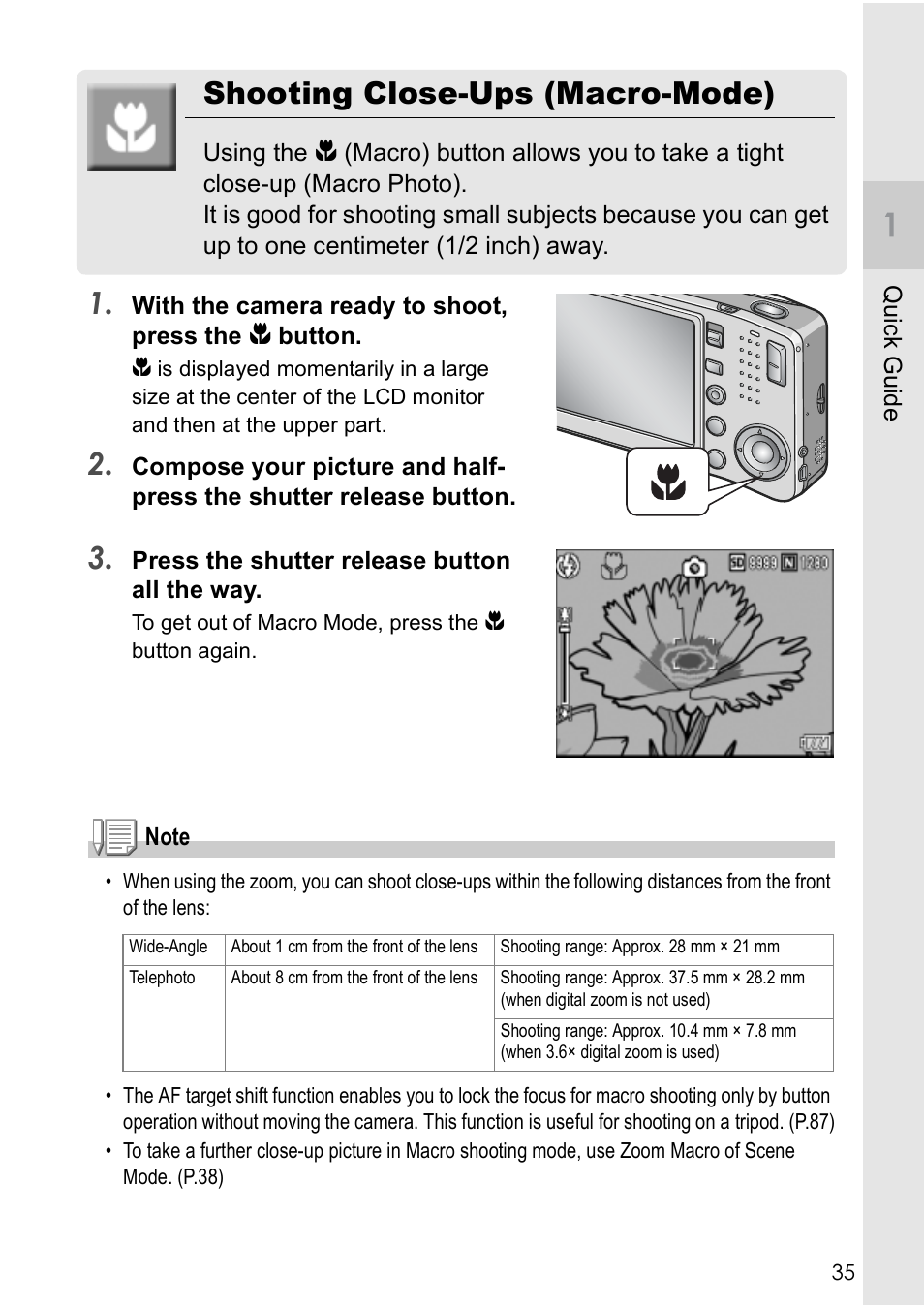 Shooting close-ups (macro-mode) | Ricoh CAPLIO R30 User Manual | Page 37 / 184