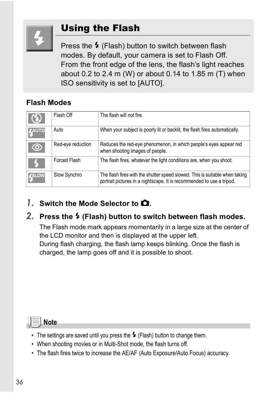 Using the flash | Ricoh CAPLIO R30 User Manual | Page 38 / 184