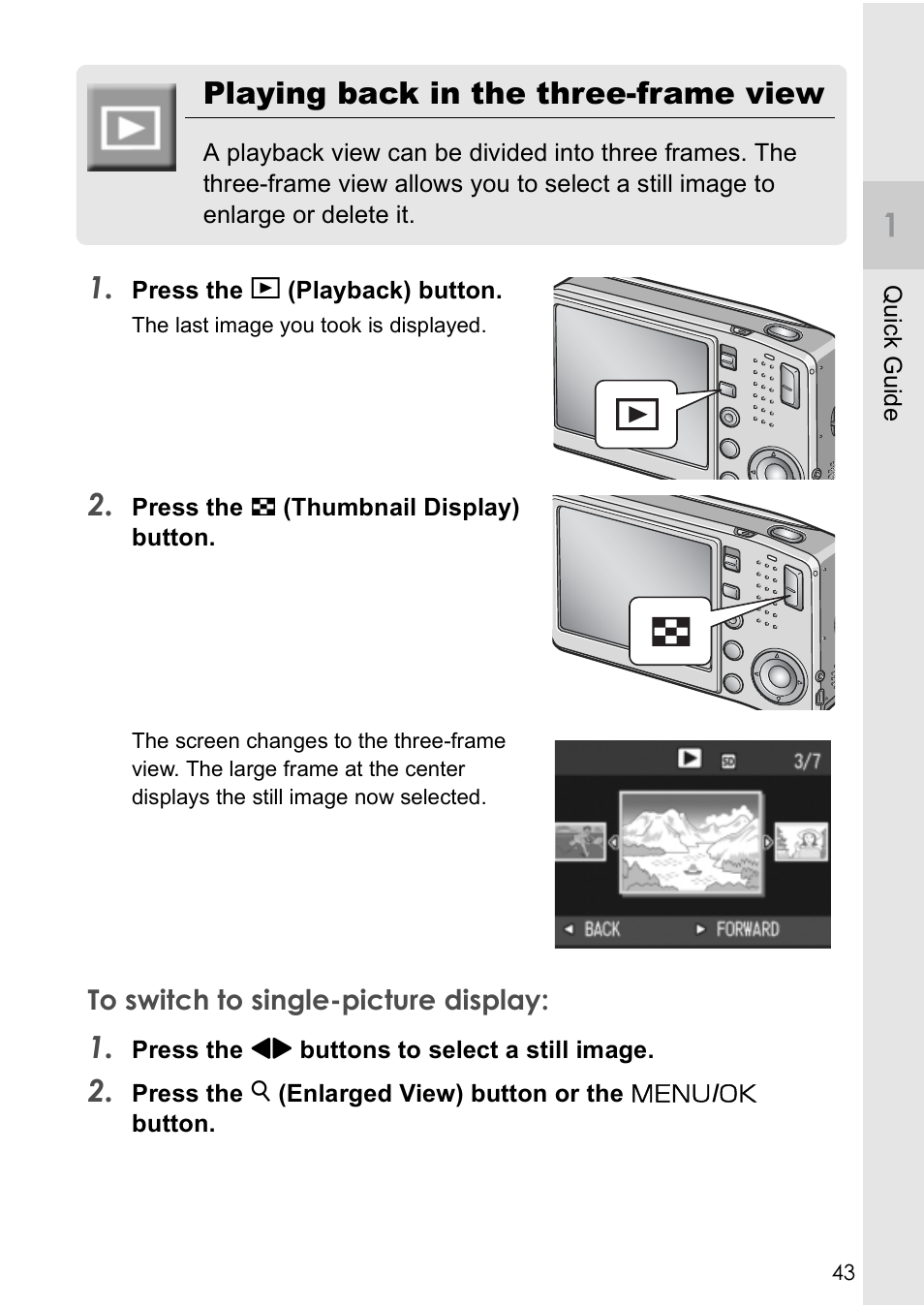 Playing back in the three-frame view | Ricoh CAPLIO R30 User Manual | Page 45 / 184