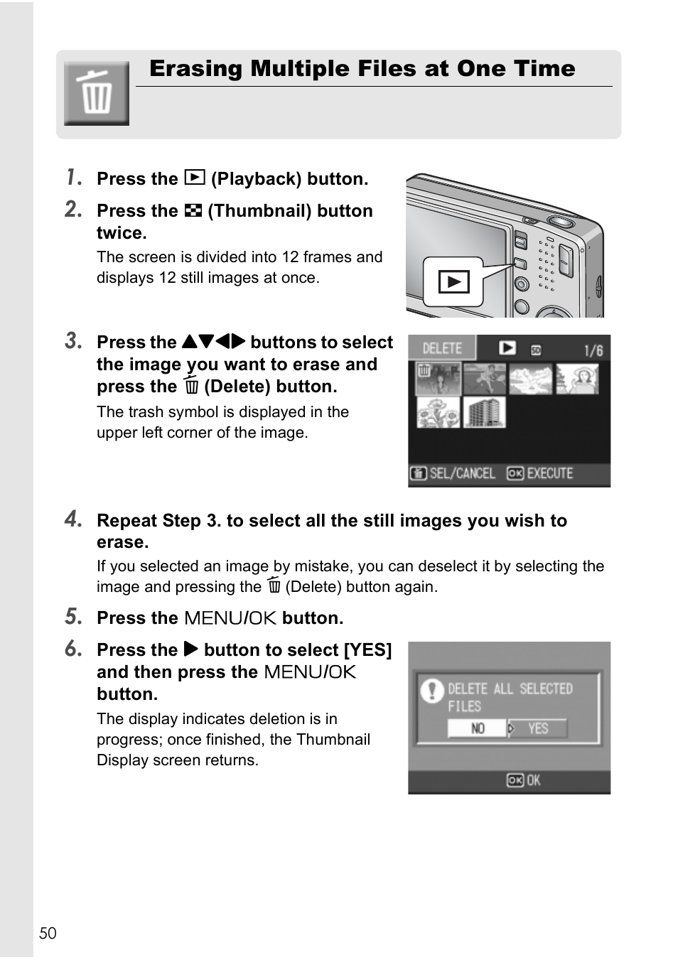 Erasing multiple files at one time 1 | Ricoh CAPLIO R30 User Manual | Page 52 / 184