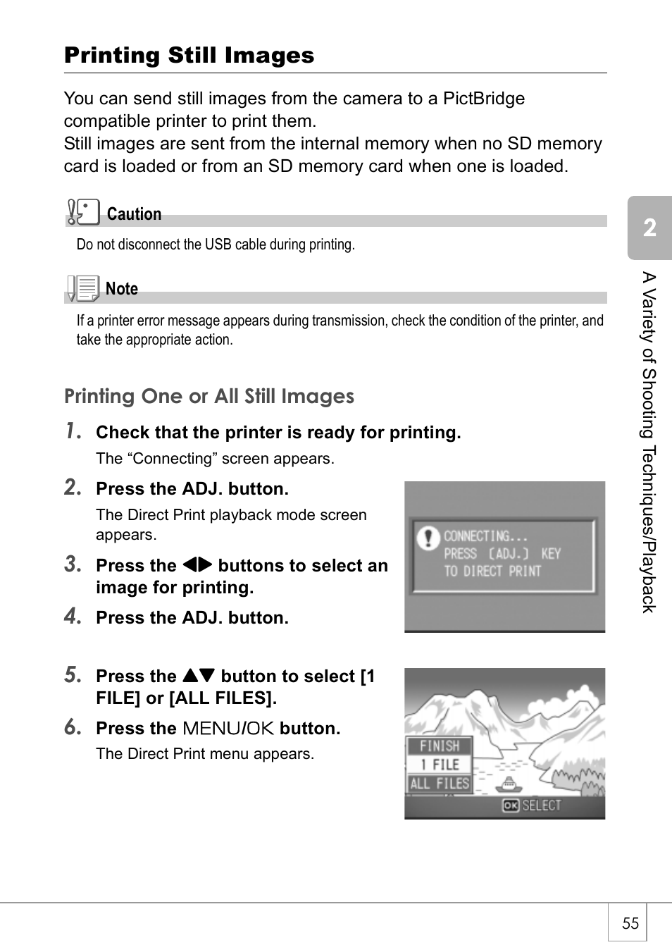 Printing still images | Ricoh CAPLIO R30 User Manual | Page 57 / 184