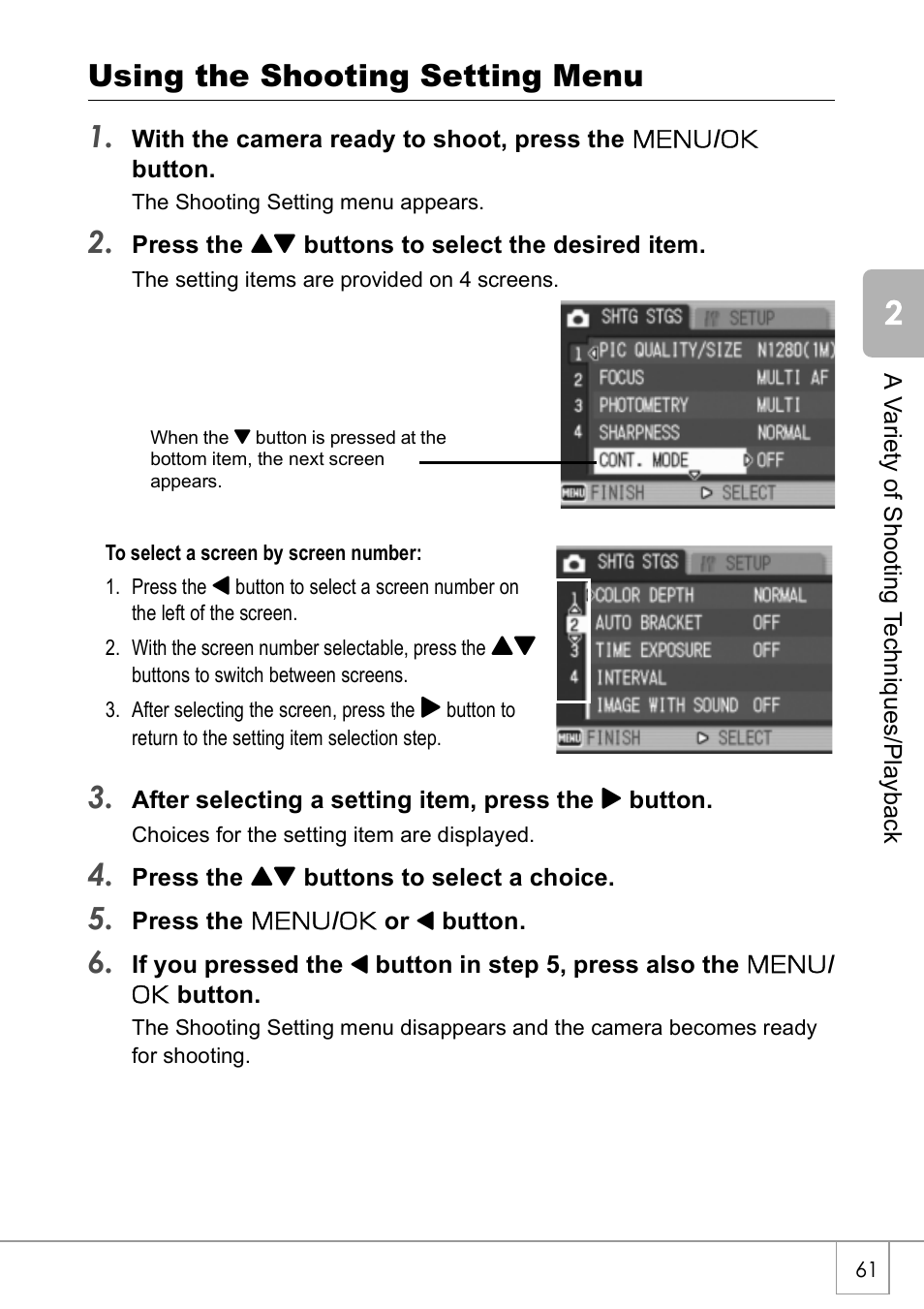 Using the shooting setting menu 1 | Ricoh CAPLIO R30 User Manual | Page 63 / 184