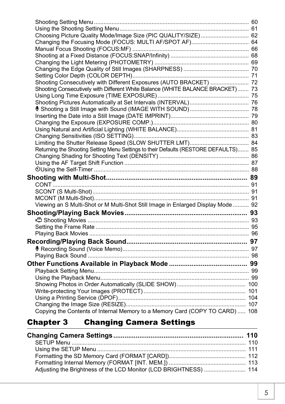 Chapter 3 changing camera settings | Ricoh CAPLIO R30 User Manual | Page 7 / 184