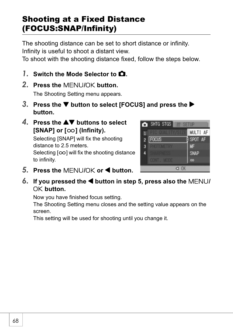 Shooting at a fixed distance (focus:snap/infinity) | Ricoh CAPLIO R30 User Manual | Page 70 / 184