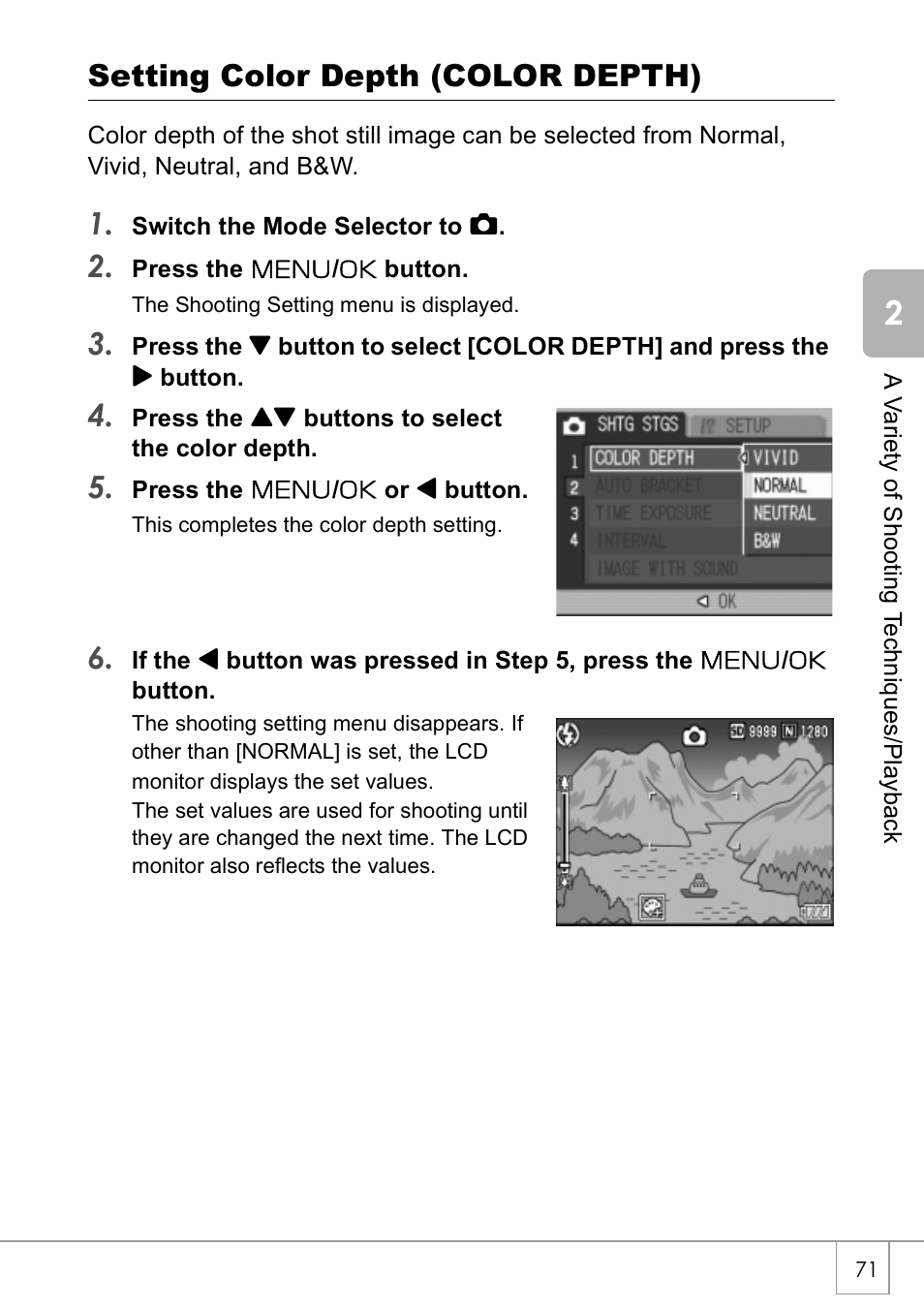 Setting color depth (color depth) | Ricoh CAPLIO R30 User Manual | Page 73 / 184