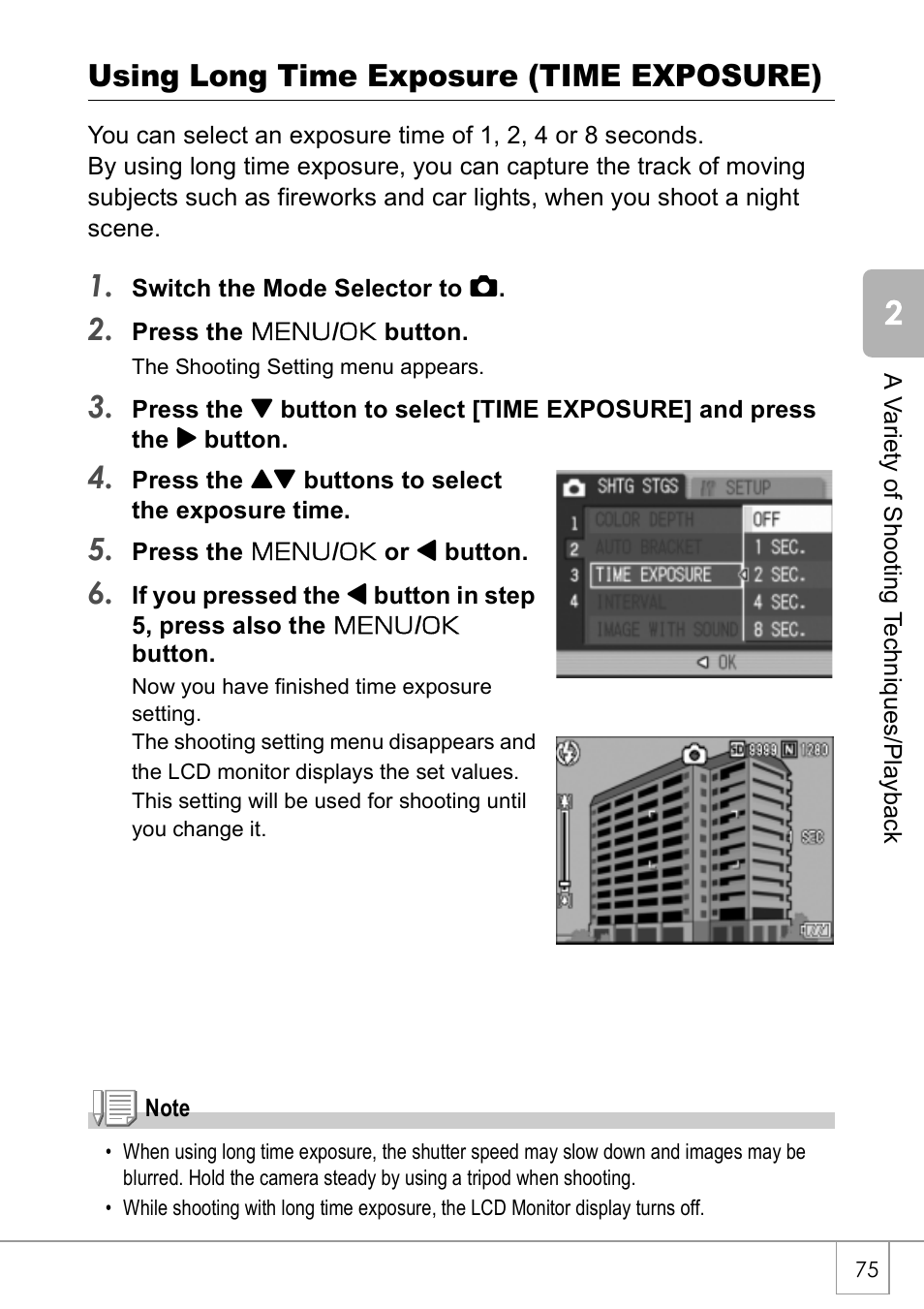 Using long time exposure (time exposure) | Ricoh CAPLIO R30 User Manual | Page 77 / 184