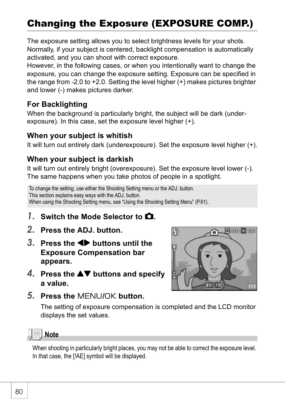 Changing the exposure (exposure comp.) | Ricoh CAPLIO R30 User Manual | Page 82 / 184