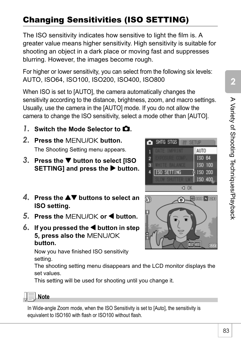 Changing sensitivities (iso setting) | Ricoh CAPLIO R30 User Manual | Page 85 / 184