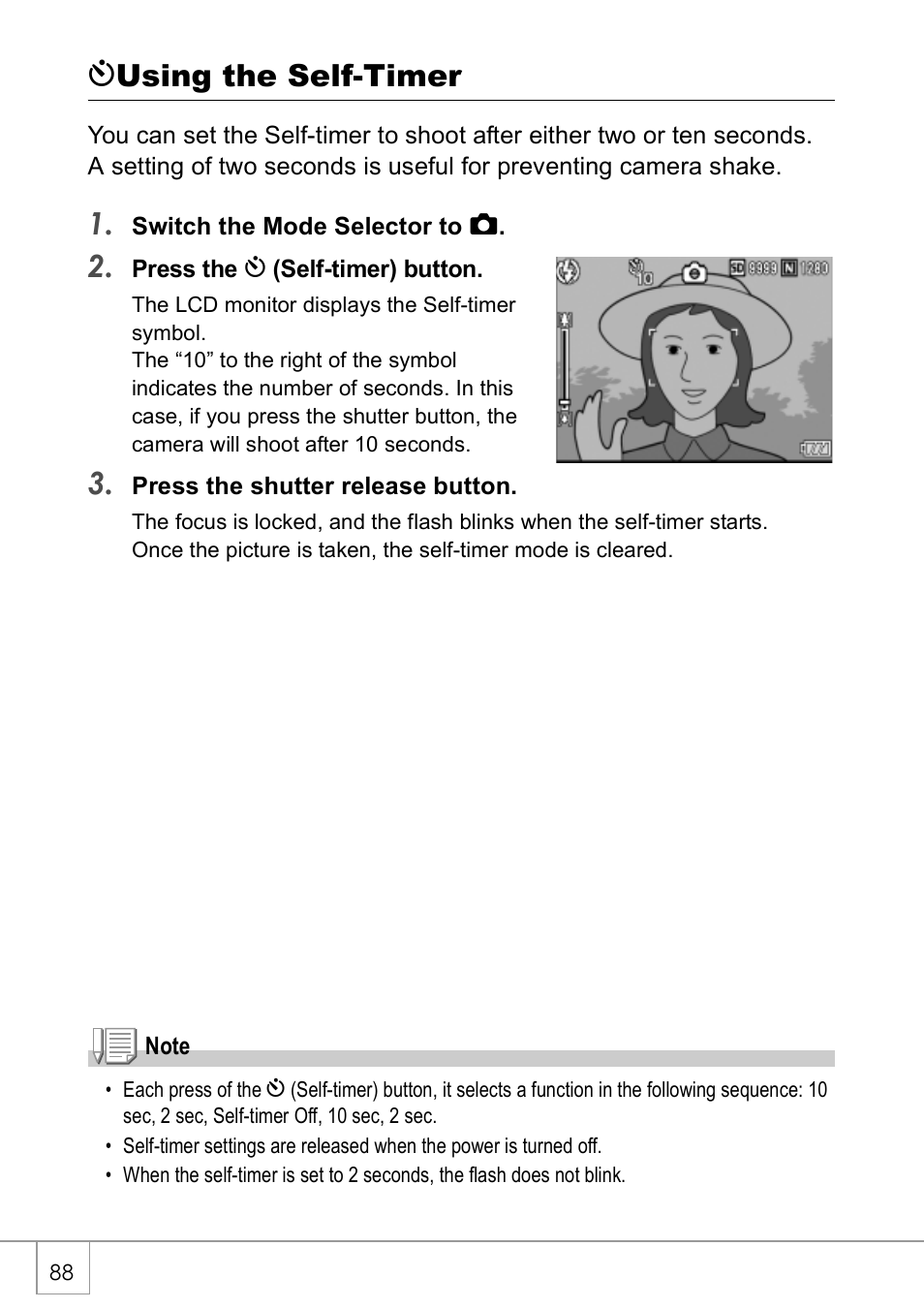 Tusing the self-timer | Ricoh CAPLIO R30 User Manual | Page 90 / 184