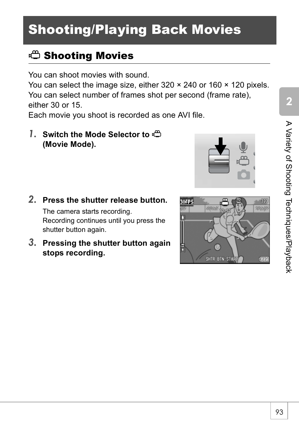 Shooting/playing back movies, 3shooting movies | Ricoh CAPLIO R30 User Manual | Page 95 / 184