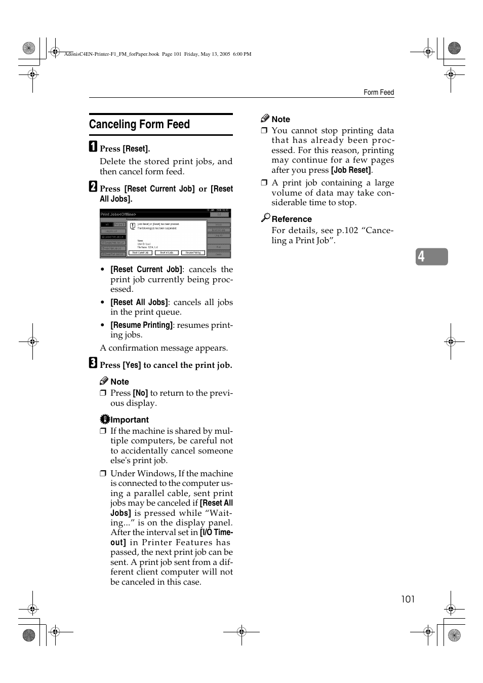 Canceling form feed | Ricoh 3045 User Manual | Page 107 / 176