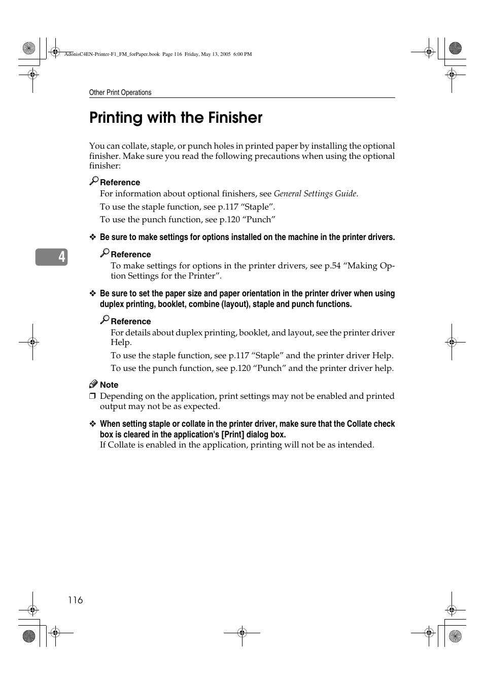 4printing with the finisher | Ricoh 3045 User Manual | Page 122 / 176